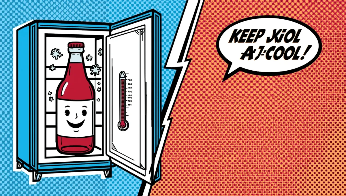 Comic illustration of kombucha storage in refrigerator