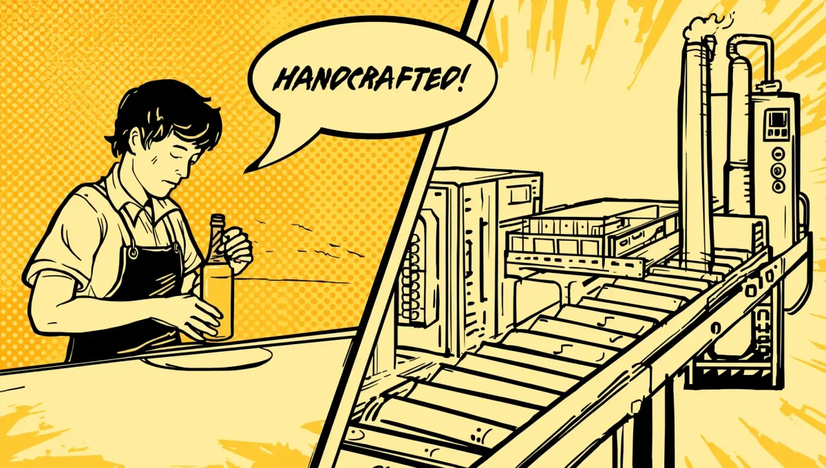 Comic illustration of craft versus mass-produced kombucha