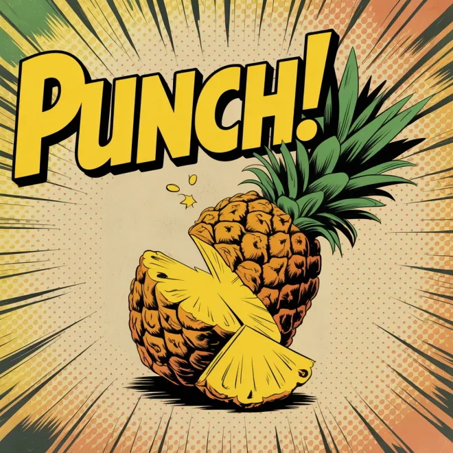 Tropical Pine illustrated bottle with its flavour ingredients