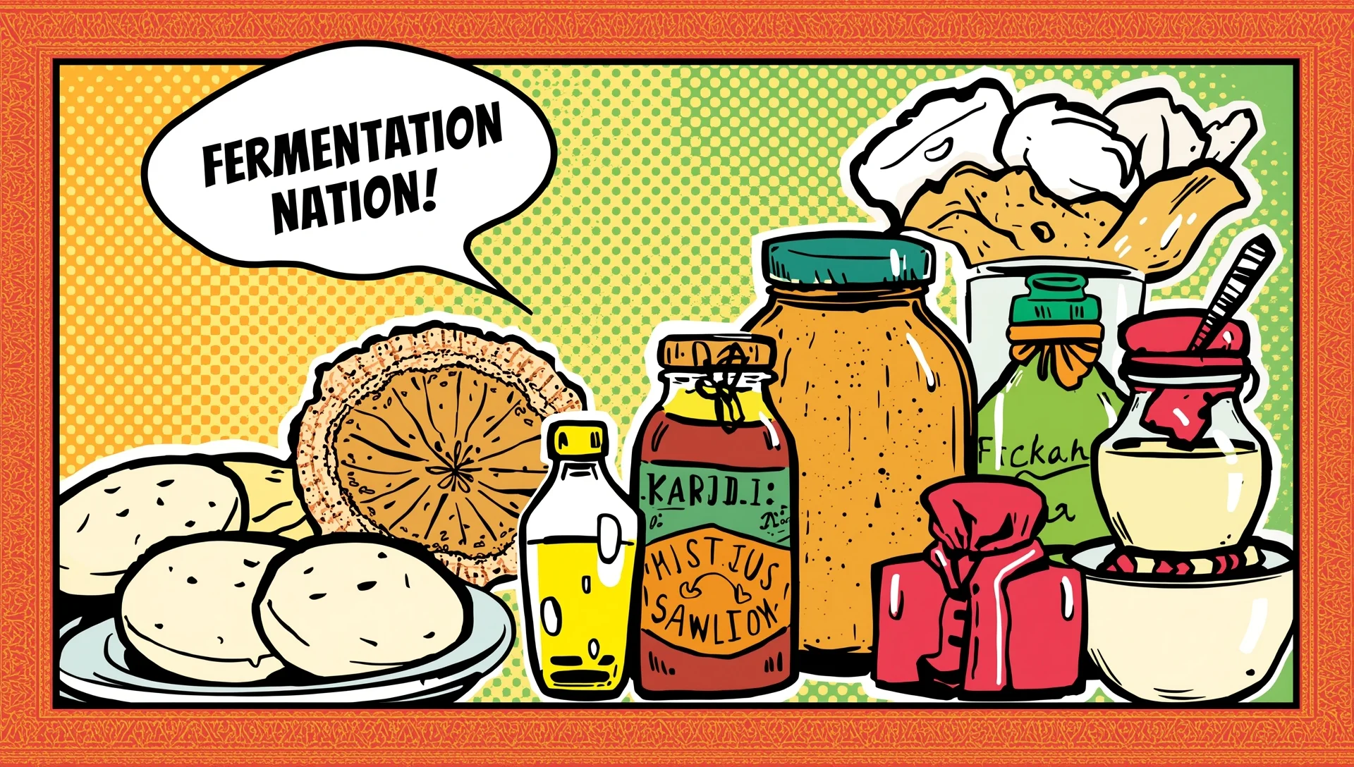 Comic illustration of Indian fermented foods