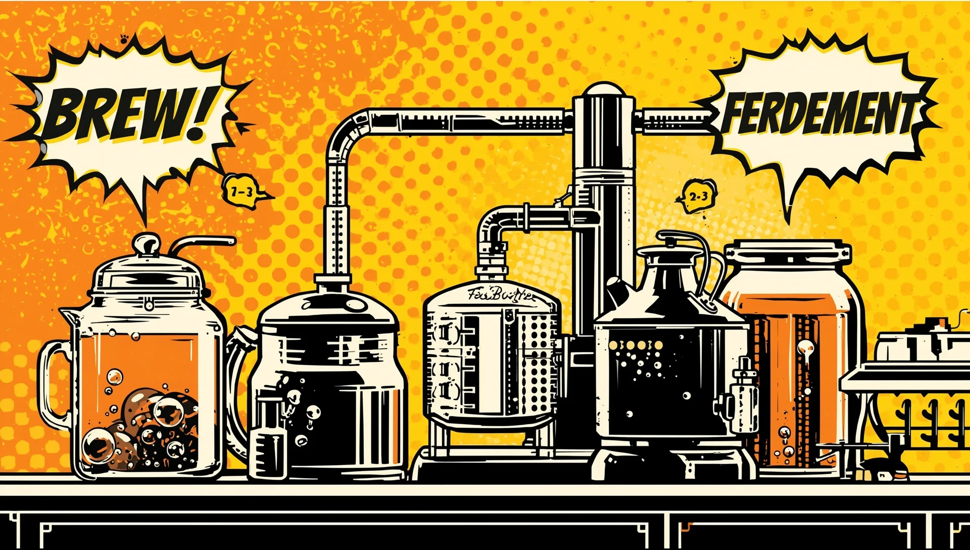 Comic illustration of kombucha brewing process