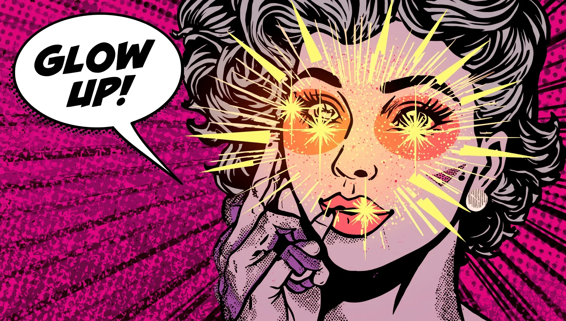 Comic illustration of glowing skin from kombucha