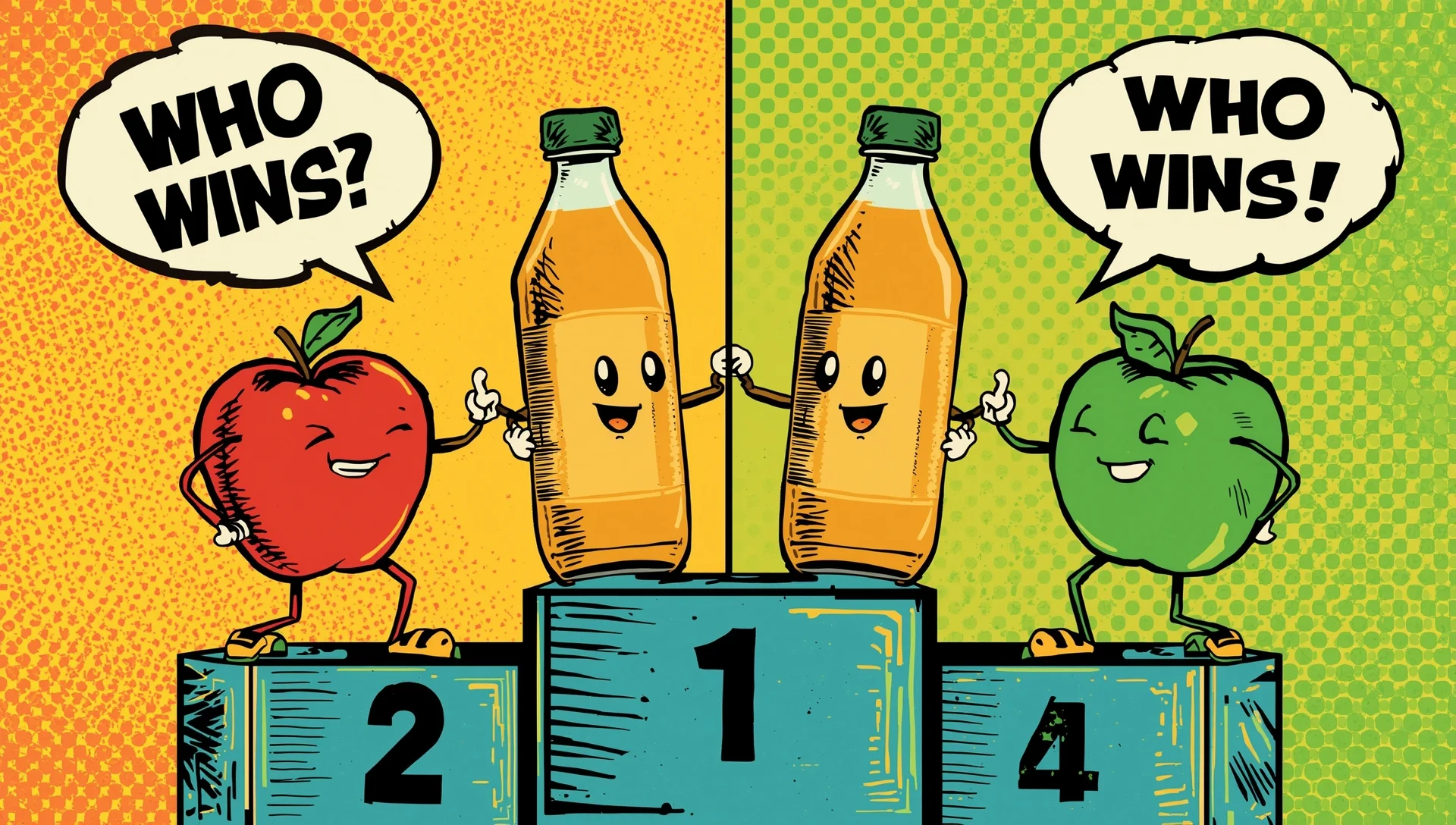 Comic illustration comparing kombucha and apple cider vinegar