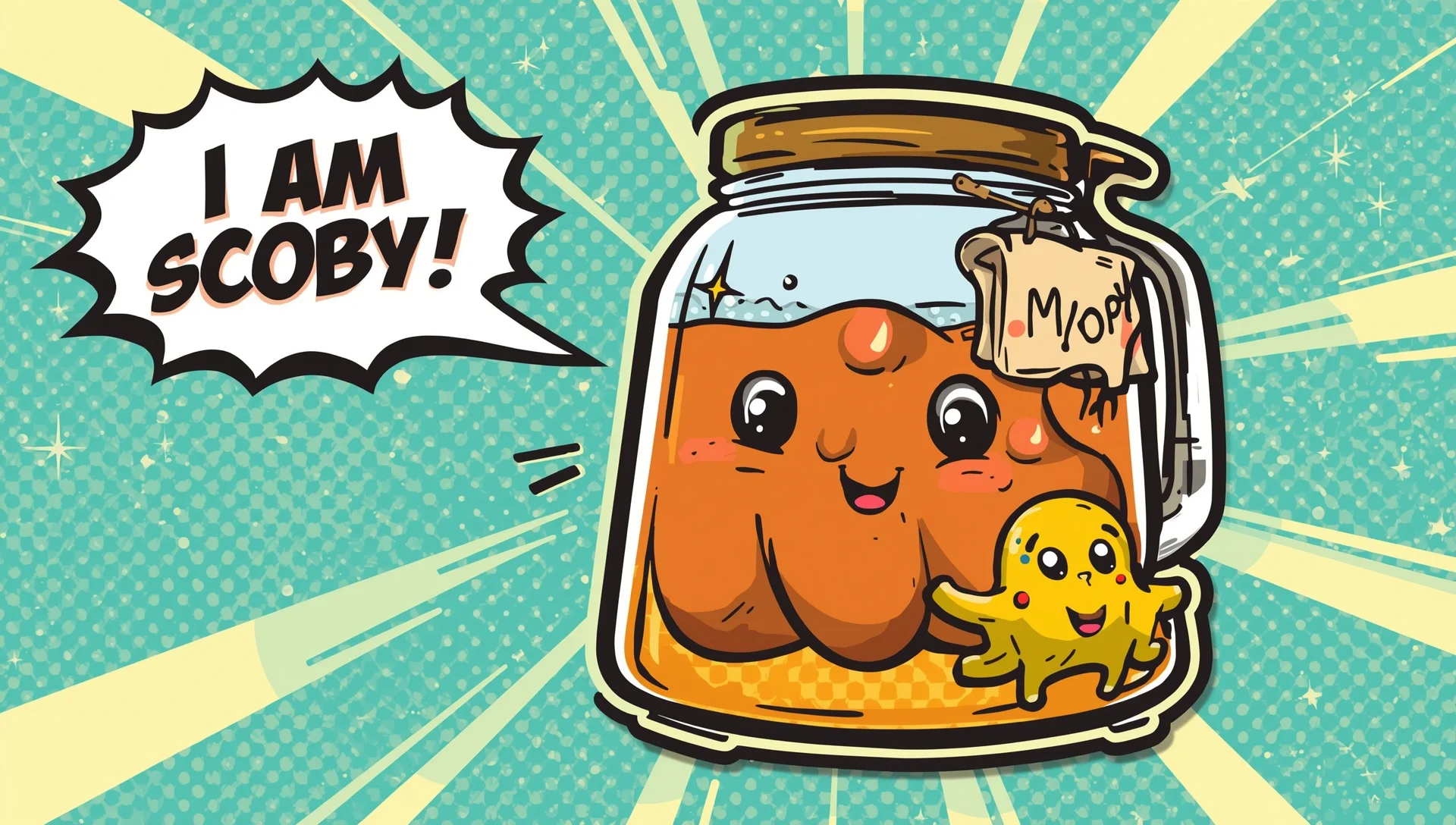 Comic illustration of cute SCOBY character